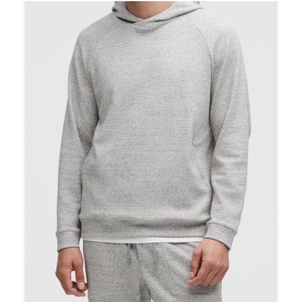Lululemon At Ease Hoodie Mens White Grey Textured Pullover Sweater - Small